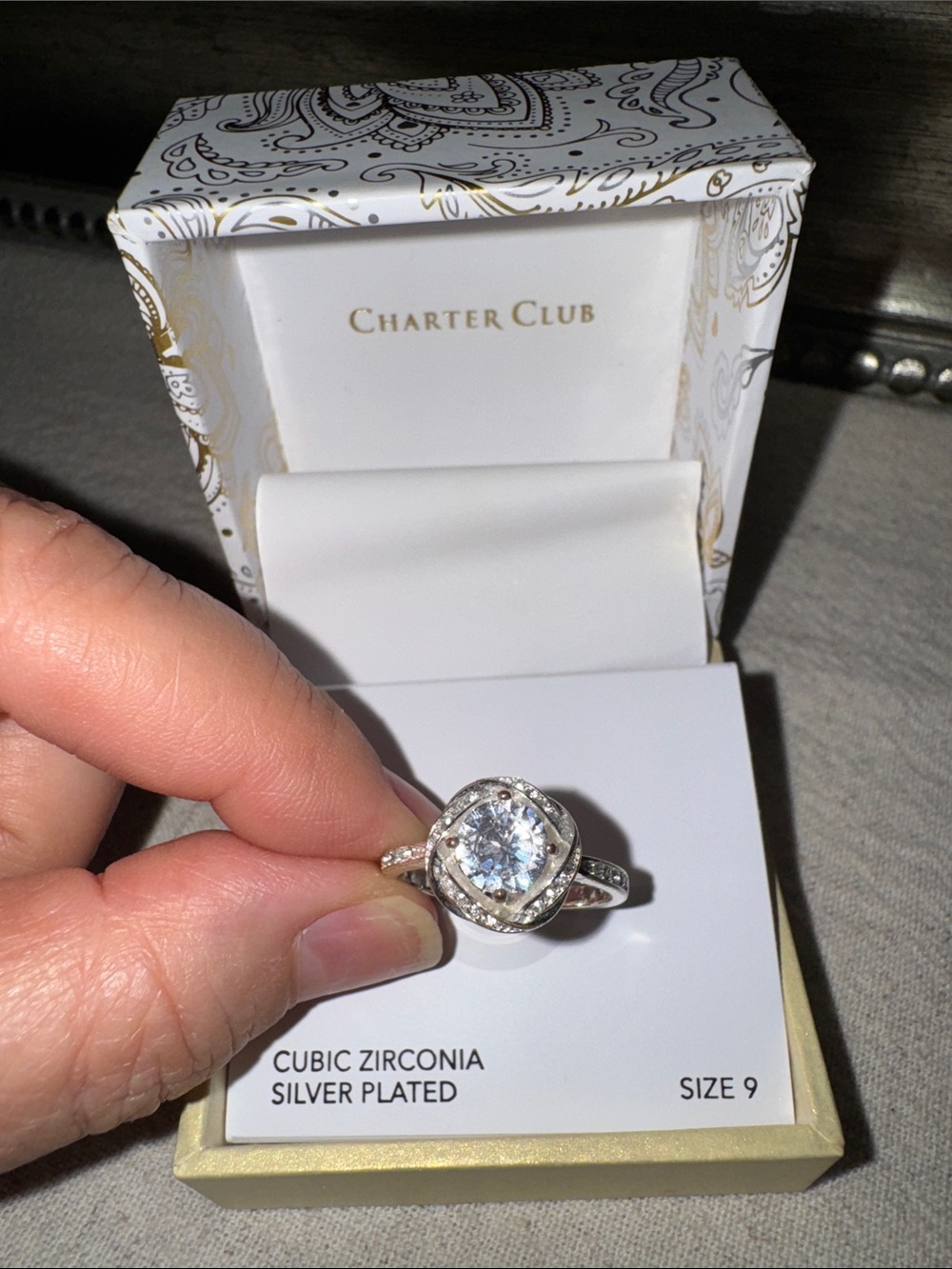Charter Club Cubic Zirconia Silver Plated Ring - Size 9